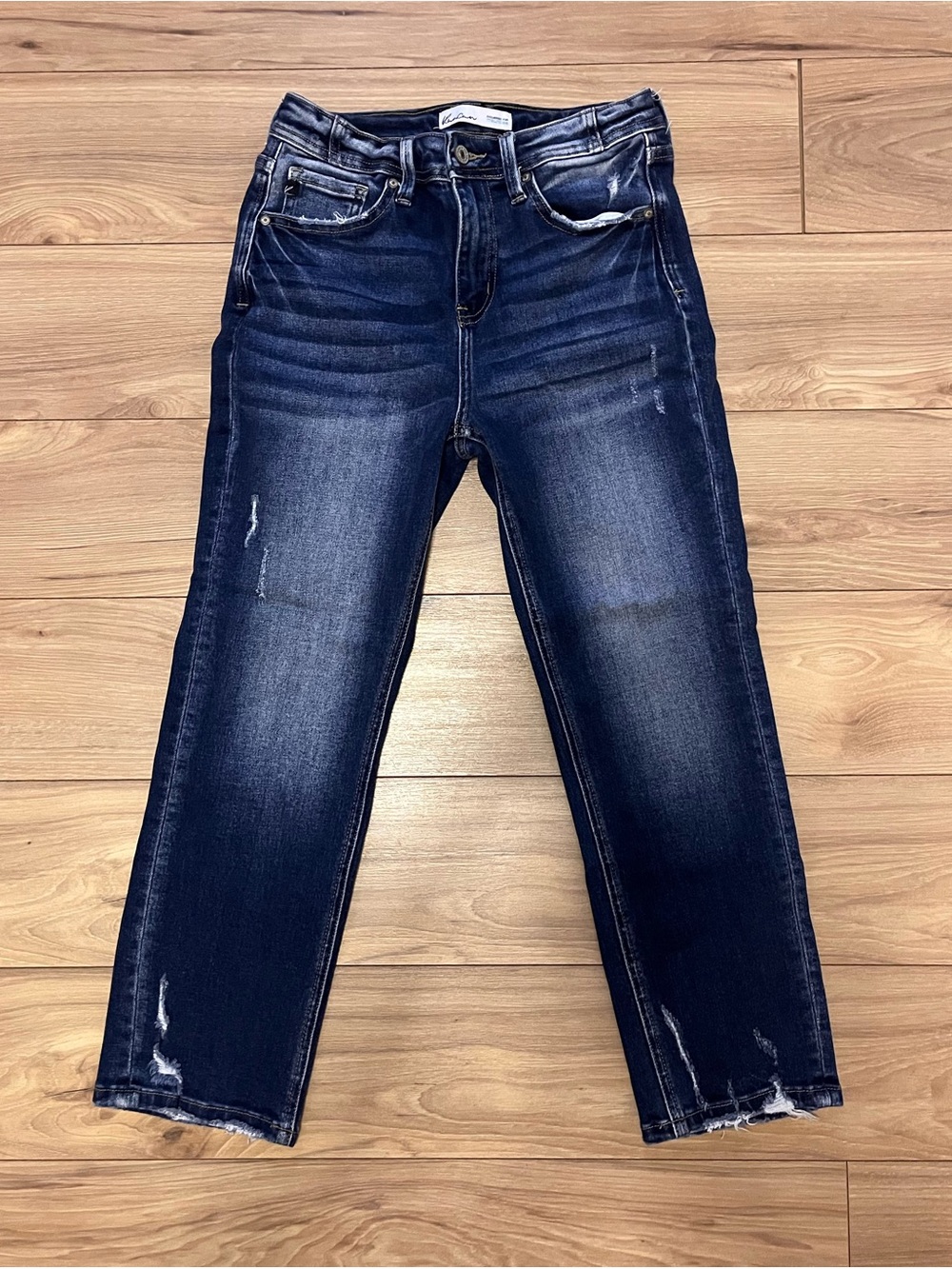 KanCan Dark Blue Cropped Distressed Jeans